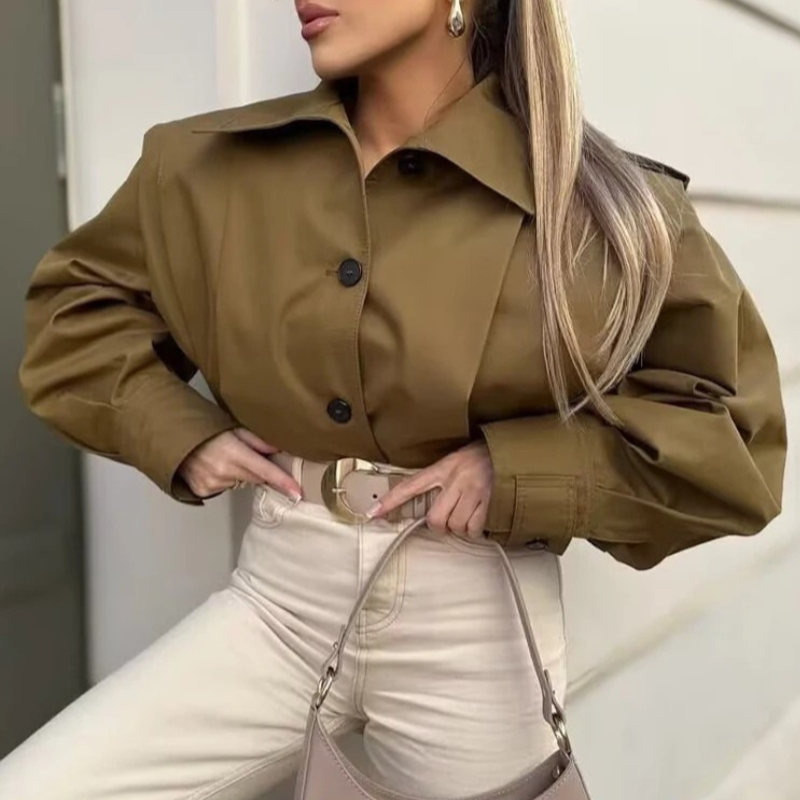 WW | Frauen Relaxed Fit Cropped Jacke Mit Knöpfen Manschetten
