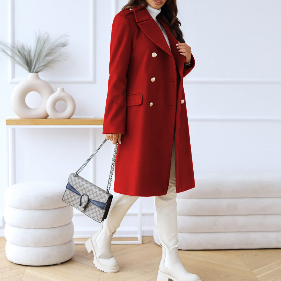 WW | Damen Doppelbreasted Langer Mantel Winterstil