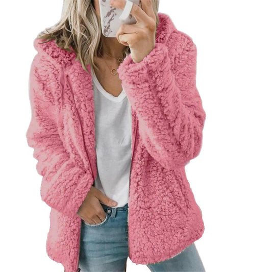 WW | Damen Eleganter Teddy Fleece Mantel mit Taschen und Reißverschluss