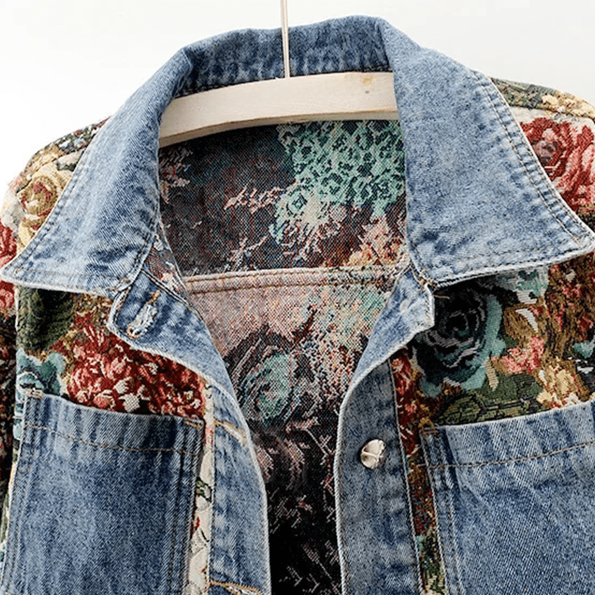 WW | Damen Handgemalte Florale Bio Baumwolle Denim Jacke