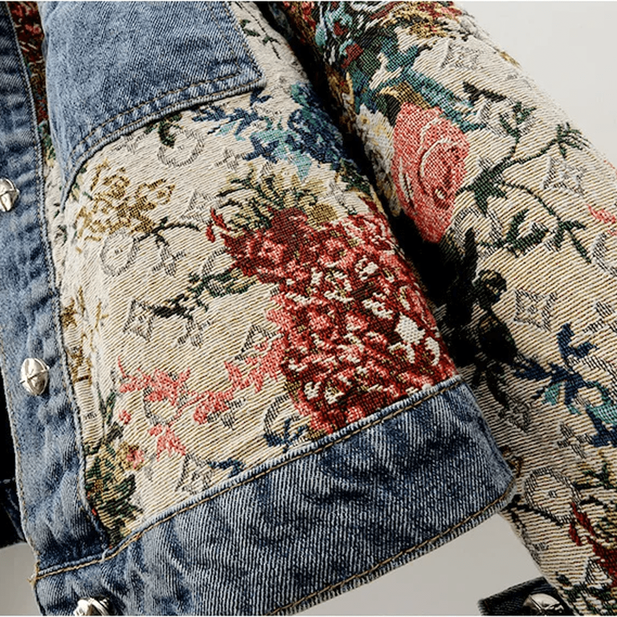 WW | Damen Handgemalte Florale Bio Baumwolle Denim Jacke