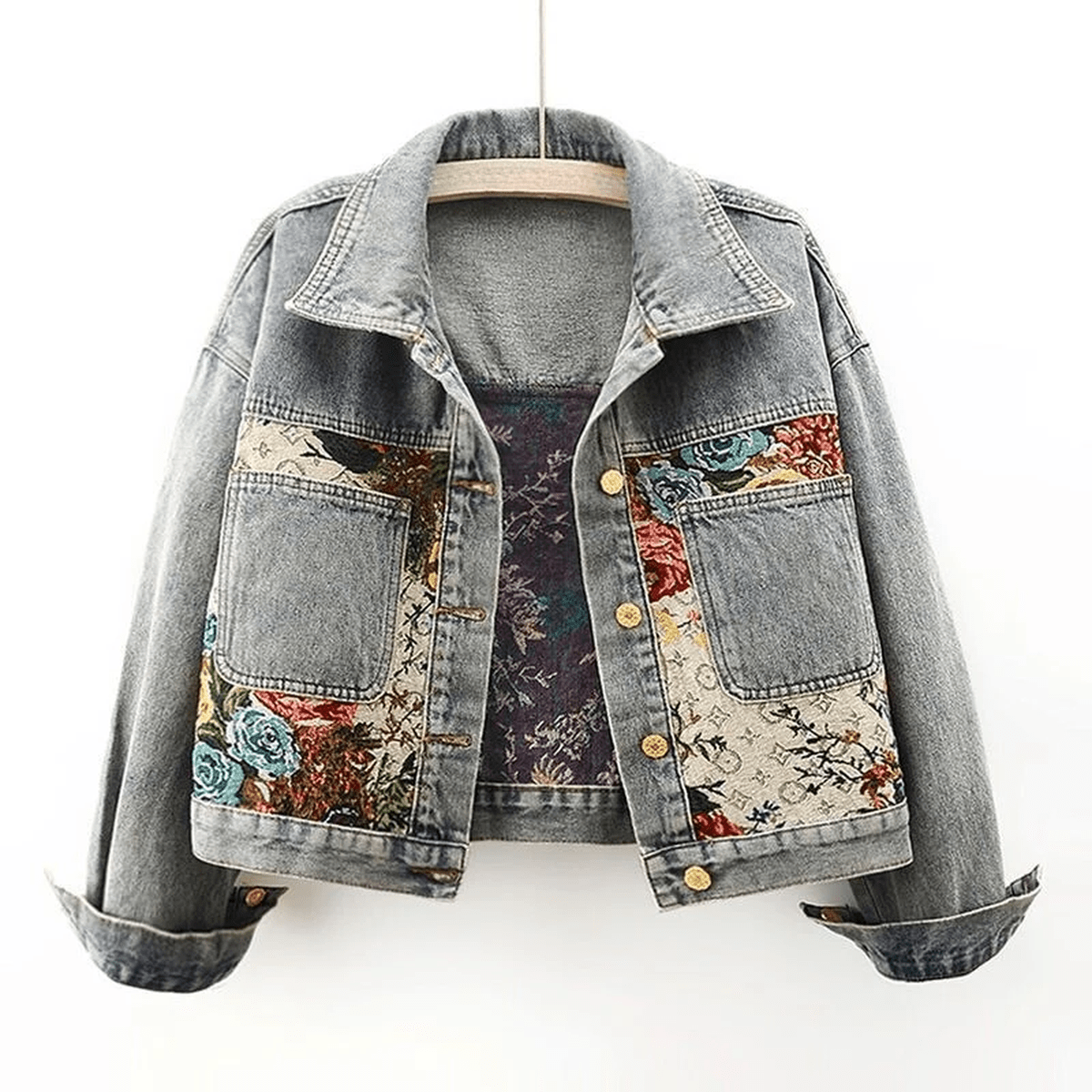 WW | Damen Handgemalte Florale Bio Baumwolle Denim Jacke