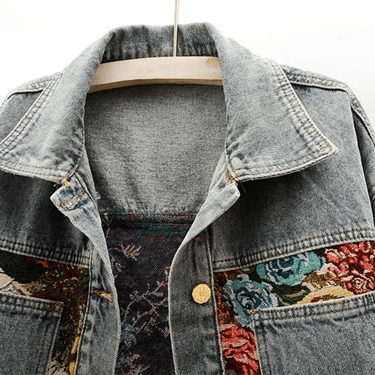 WW | Damen Handgemalte Florale Bio Baumwolle Denim Jacke