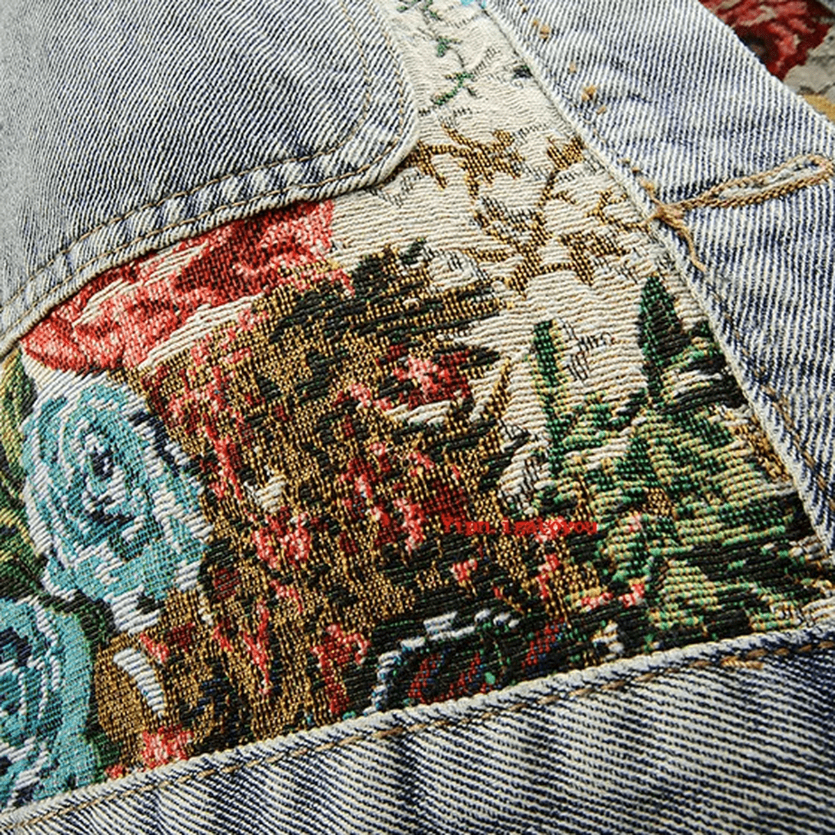 WW | Damen Handgemalte Florale Bio Baumwolle Denim Jacke