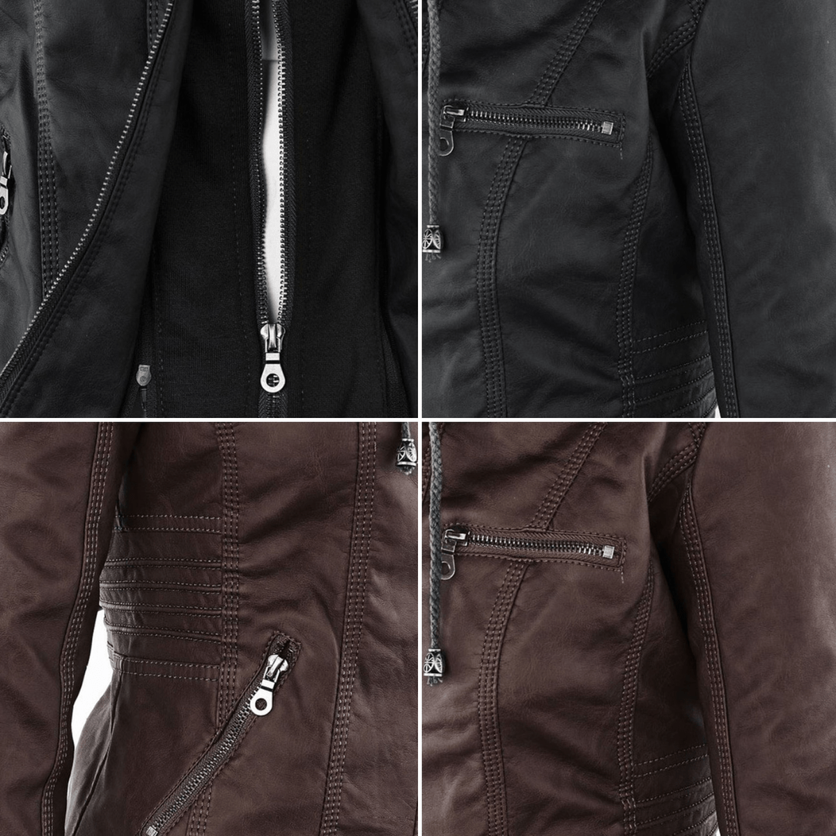 WW | Damen Kapuzen PU-Lederjacke mit Reißverschluss