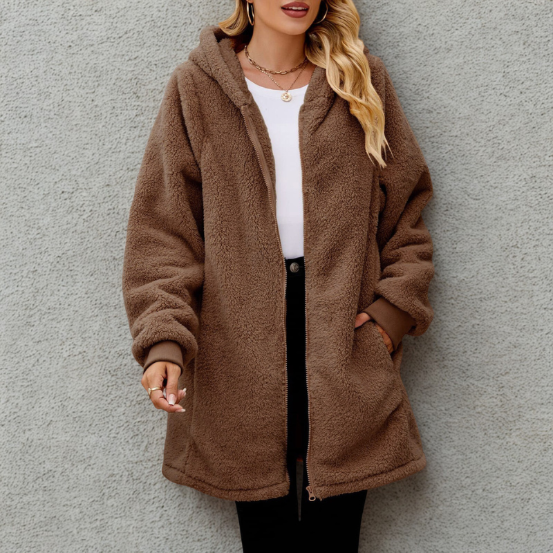WW | Damen Plüsch Hoodie Jacke Oversized Passform