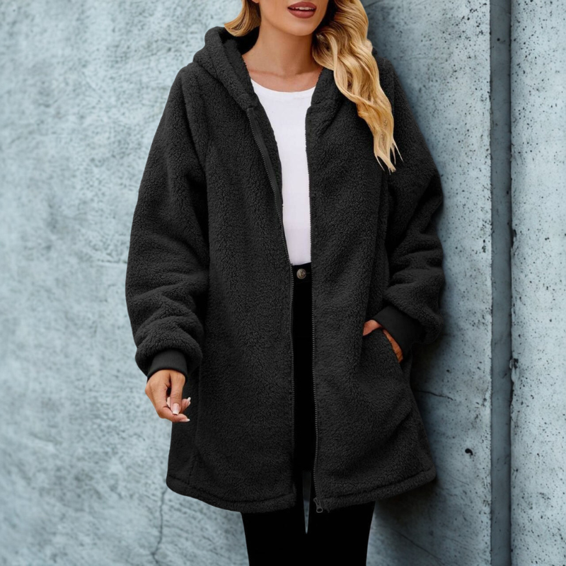 WW | Damen Plüsch Hoodie Jacke Oversized Passform