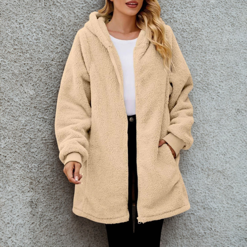 WW | Damen Plüsch Hoodie Jacke Oversized Passform