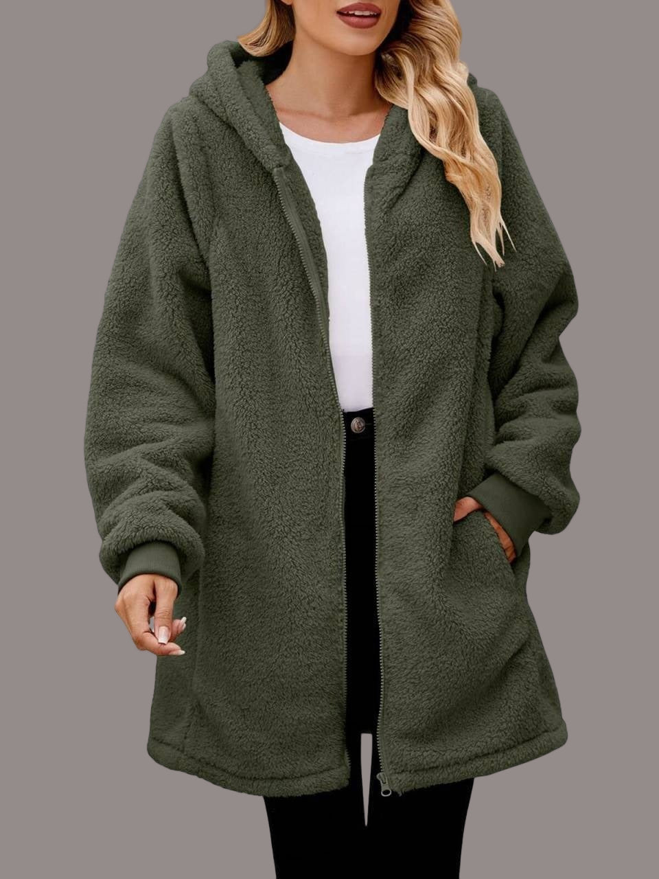 WW | Damen Plüsch Hoodie Jacke Oversized Passform