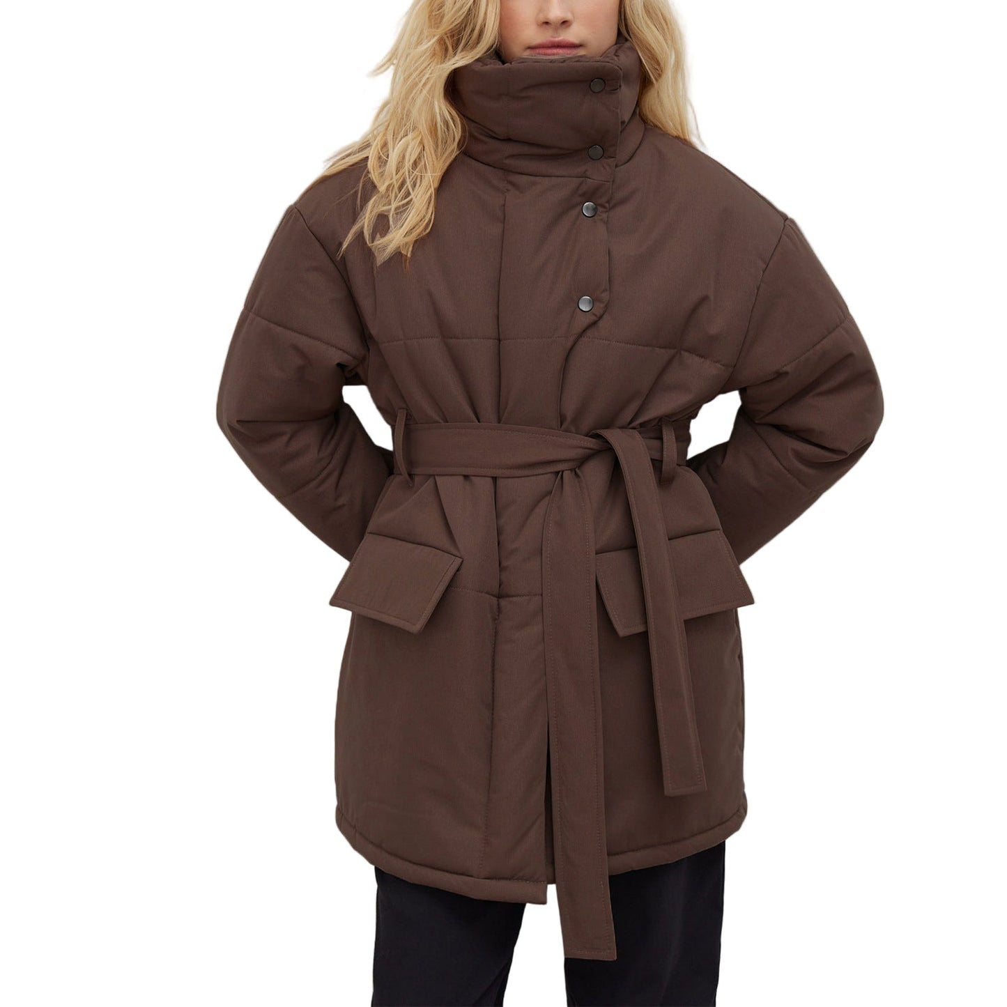 WW | Damen Gequiltete Baumwolljacke Oversized & Mit Gürtel
