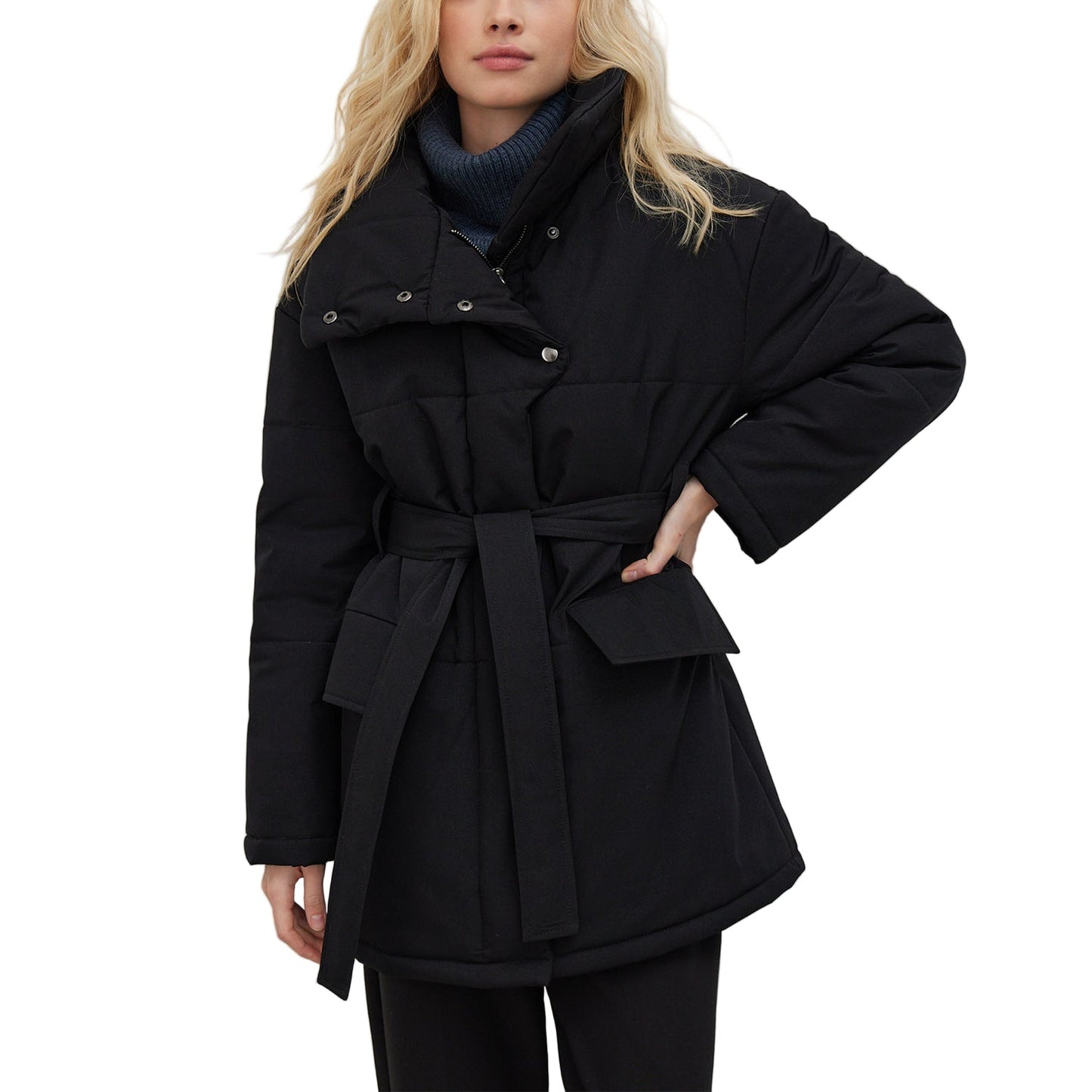 WW | Damen Gequiltete Baumwolljacke Oversized & Mit Gürtel