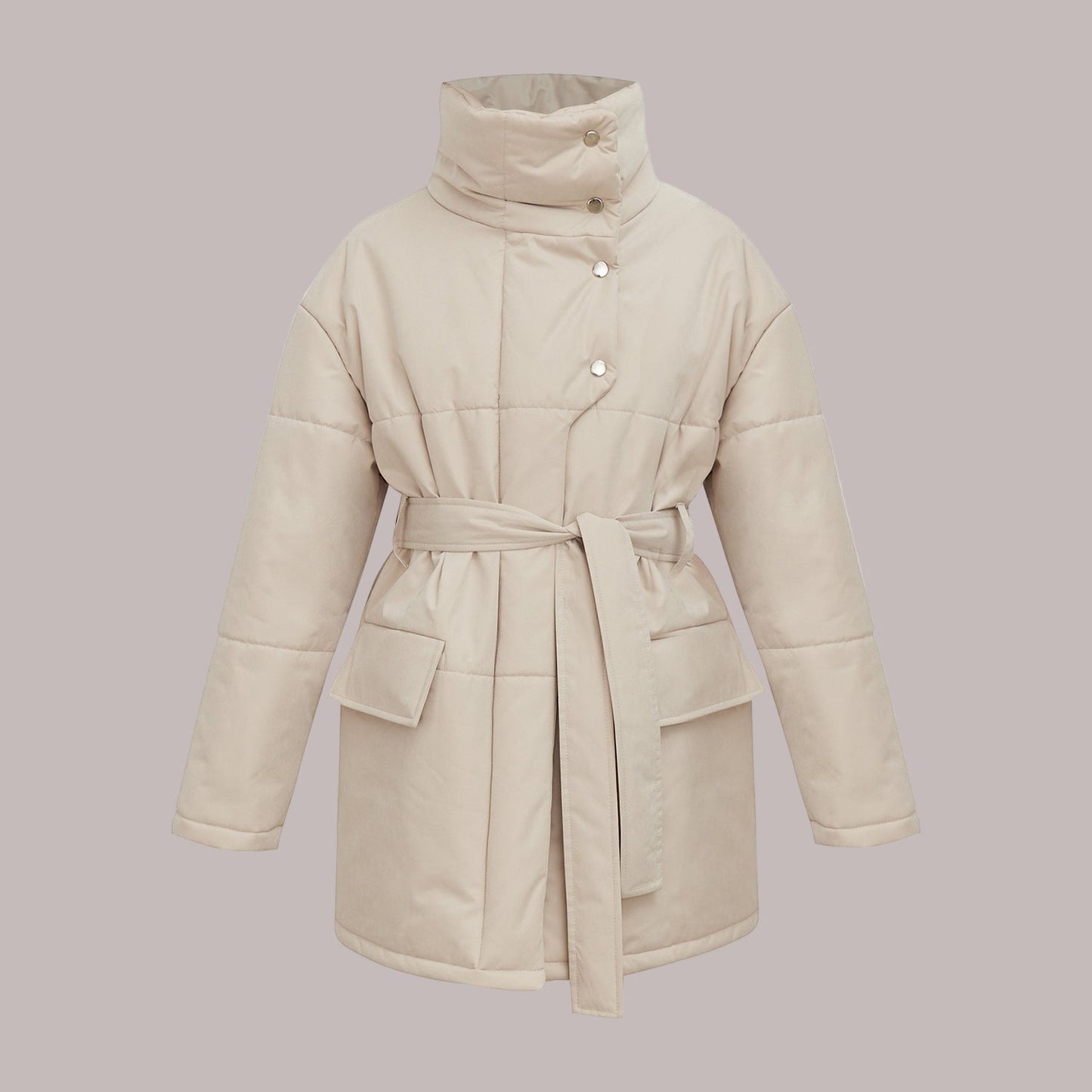 WW | Damen Gequiltete Baumwolljacke Oversized & Mit Gürtel