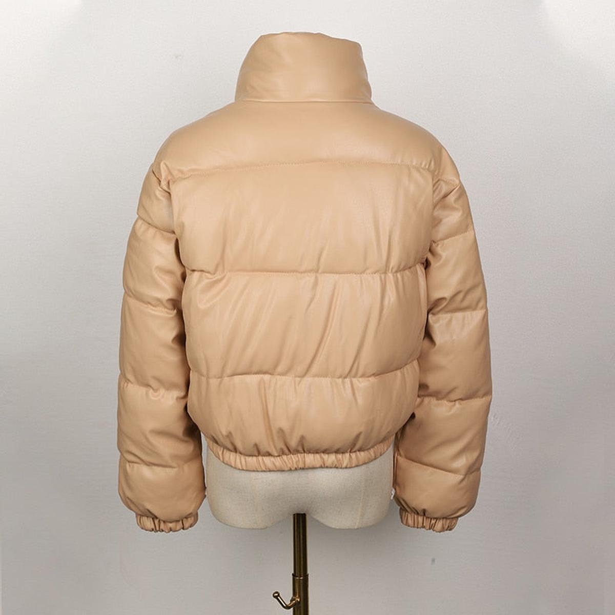 WW | Damen Leder Pufferjacke mit Taschen