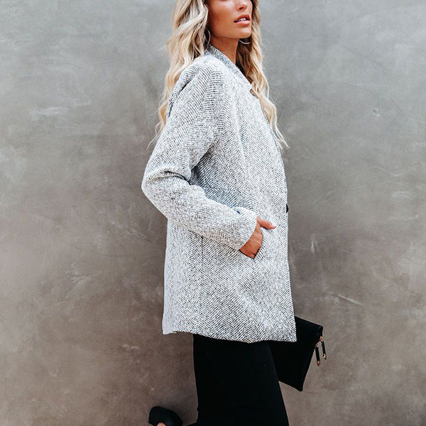 WW | Damen Hellgrauer Longline Mantel Lässiger Stil