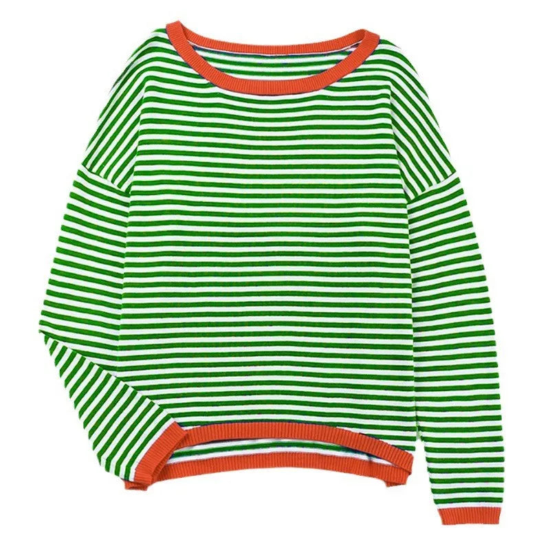 WW | Orange, Marineblau und Weiß Gestreifter Langarmpullover
