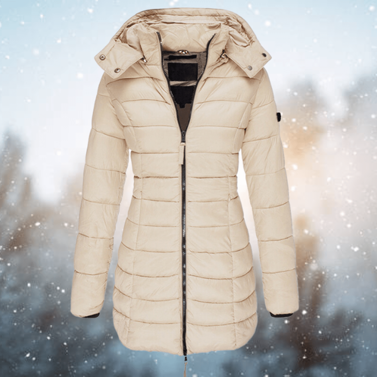 WW | Damen Lange Schwarze PU-Leder Pufferjacke