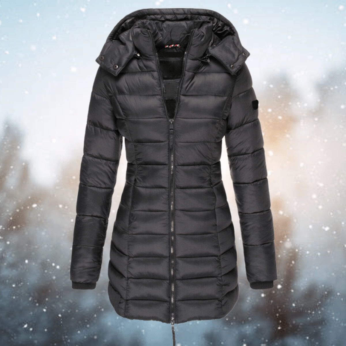 WW | Damen Lange Schwarze PU-Leder Pufferjacke