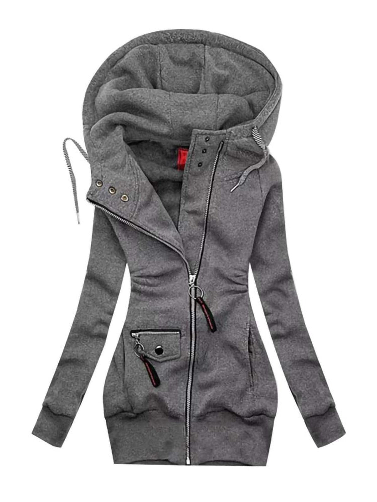 WW | Damen Lange Kapuzenjacke mit Verstellbarer Kapuze und Elastischen Bündchen