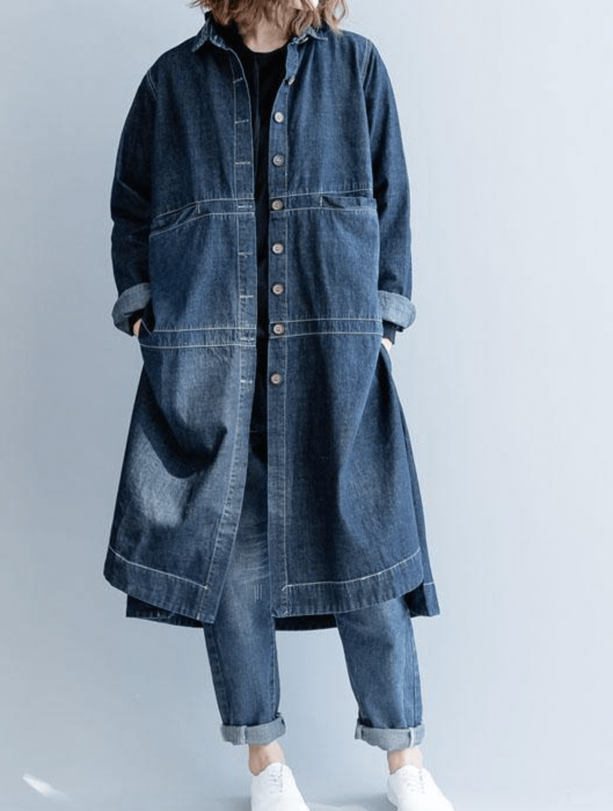 WW | Damen Langer Lockere Mantel Kleid mit Knopfverschluss