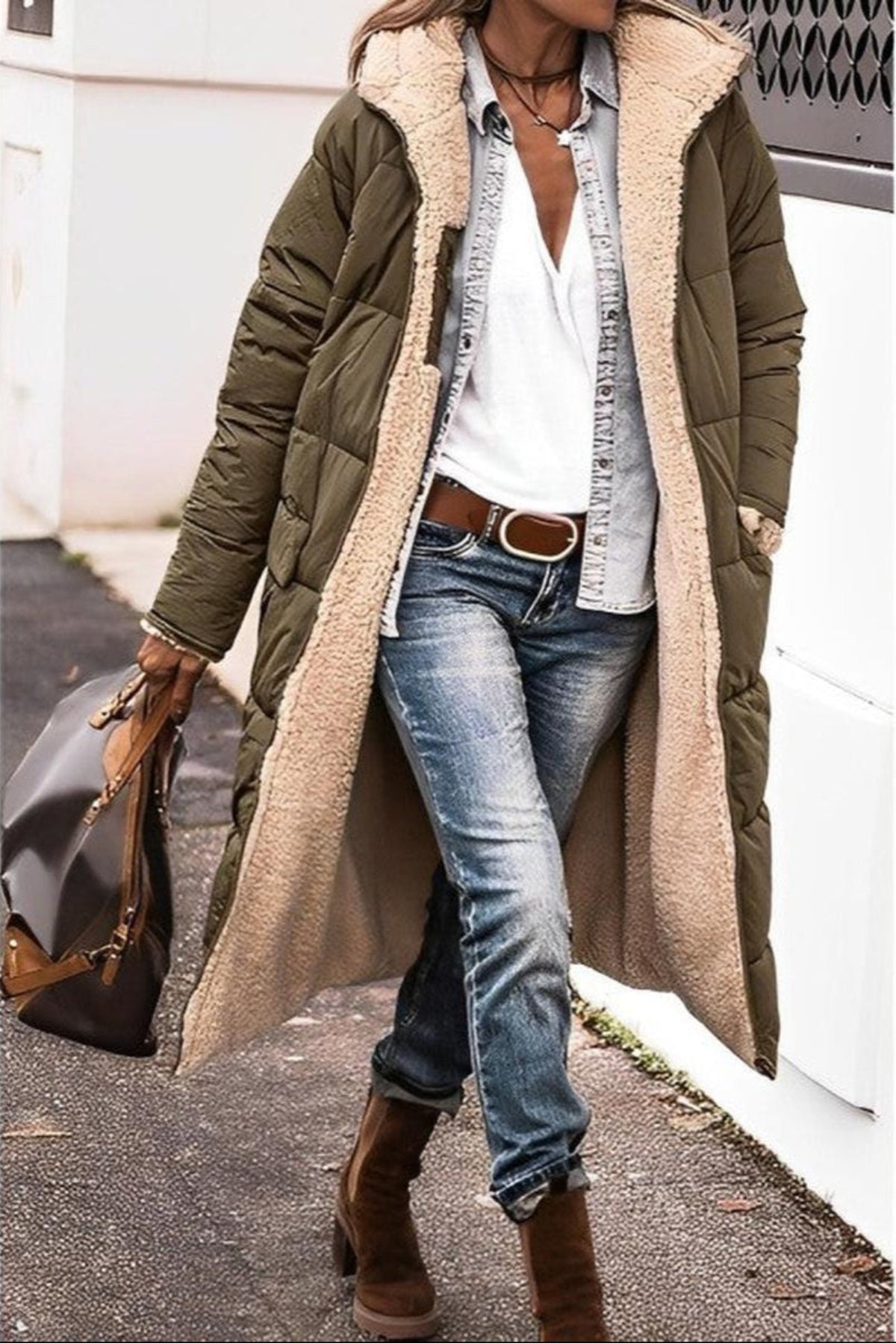 WW | Women's Long Reversible Winter Jacket with Hood and Teddy Lining