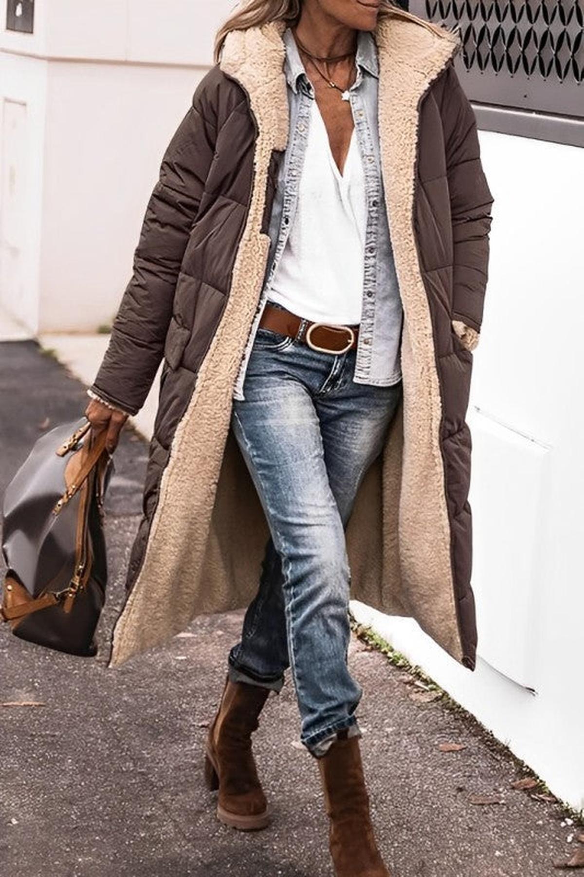 WW | Women's Long Reversible Winter Jacket with Hood and Teddy Lining