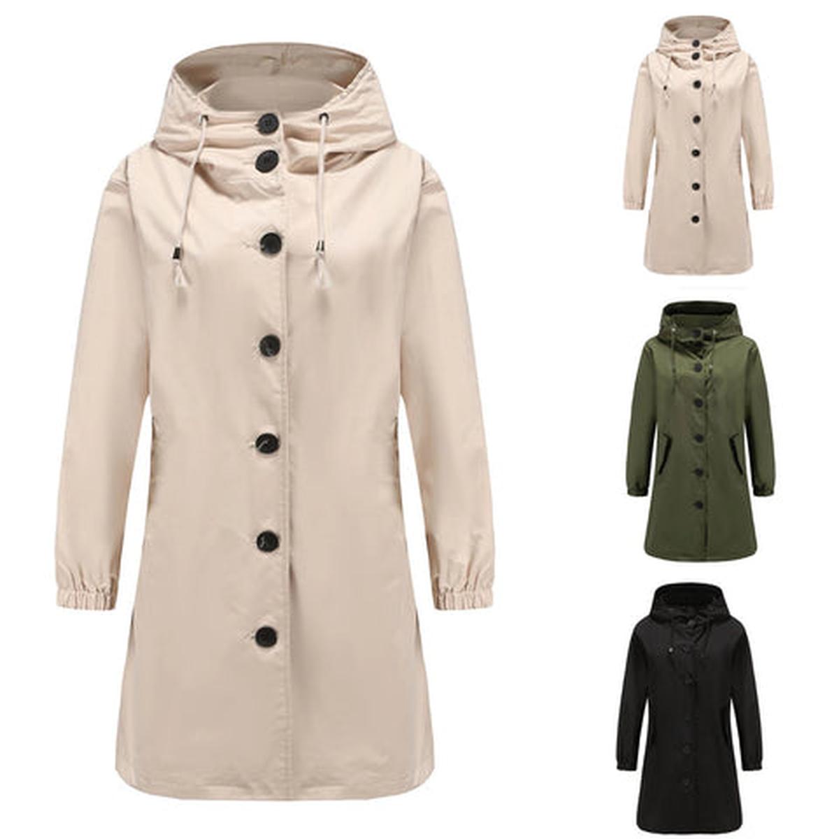 WW | Damen Langer Trenchcoat mit Kapuze Für Übergangsjahreszeiten