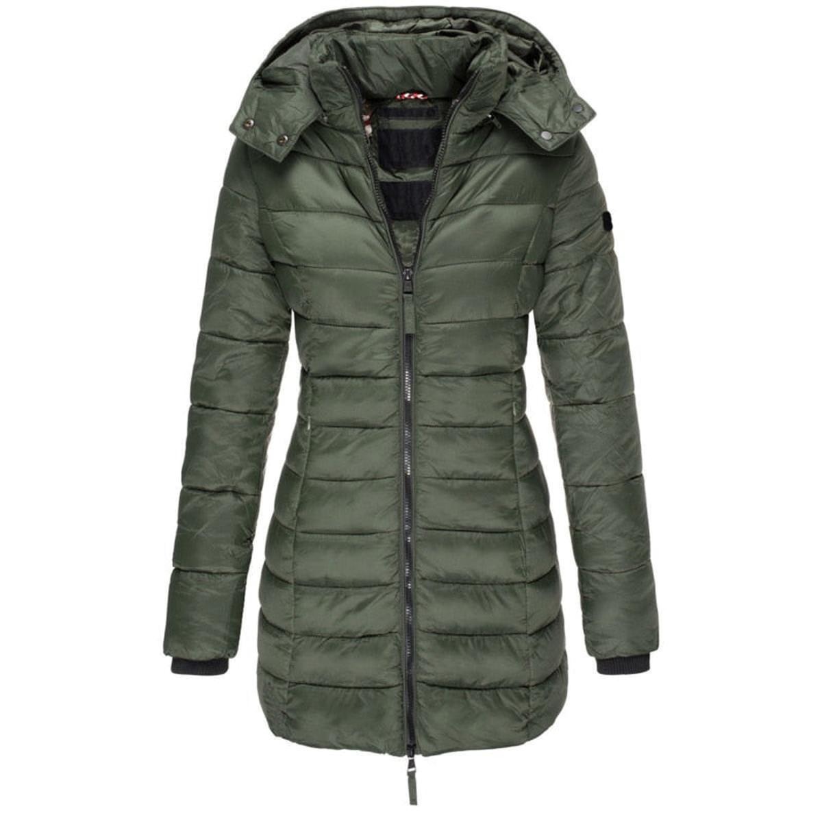 WW | Damen Lange Winter Parka Jacke mit Kapuze und Daunenfüllung