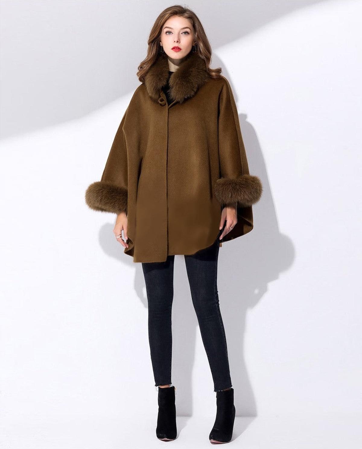 WW | Damen Luxus Cashmere Mantel mit Einzigartigem Design