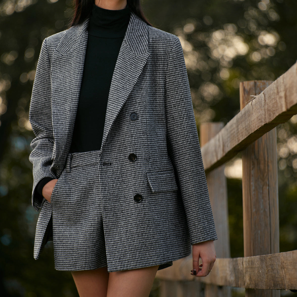 WW | Damen Doppelter Tweed Blazer Hahnenfußmuster