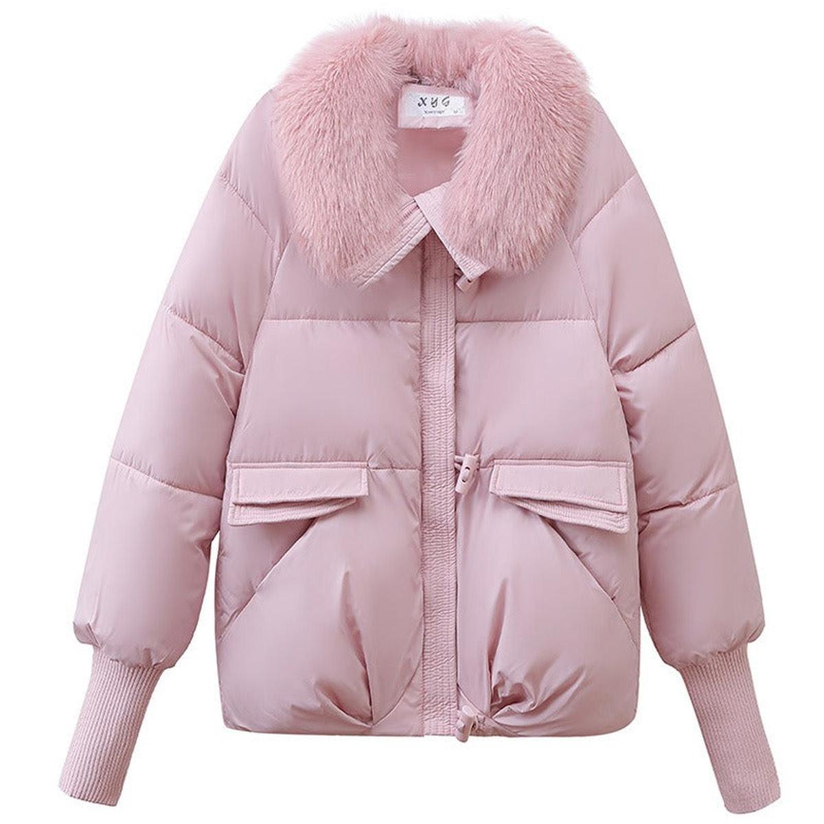 WW | Damen Übergröße Puffer Wintermantel mit Pelzkragen