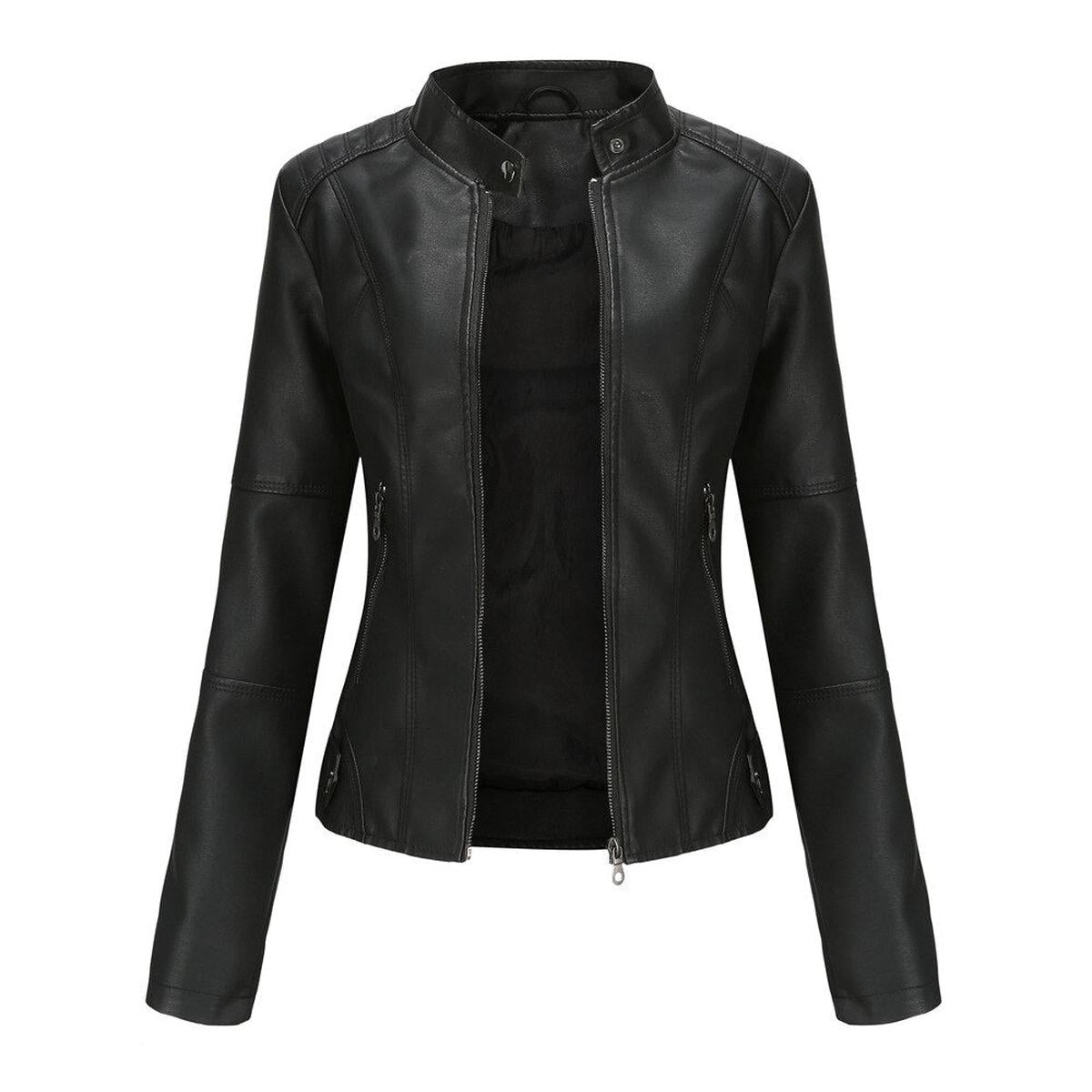 WW | Damen PU-Lederjacke mit Mao Kragen