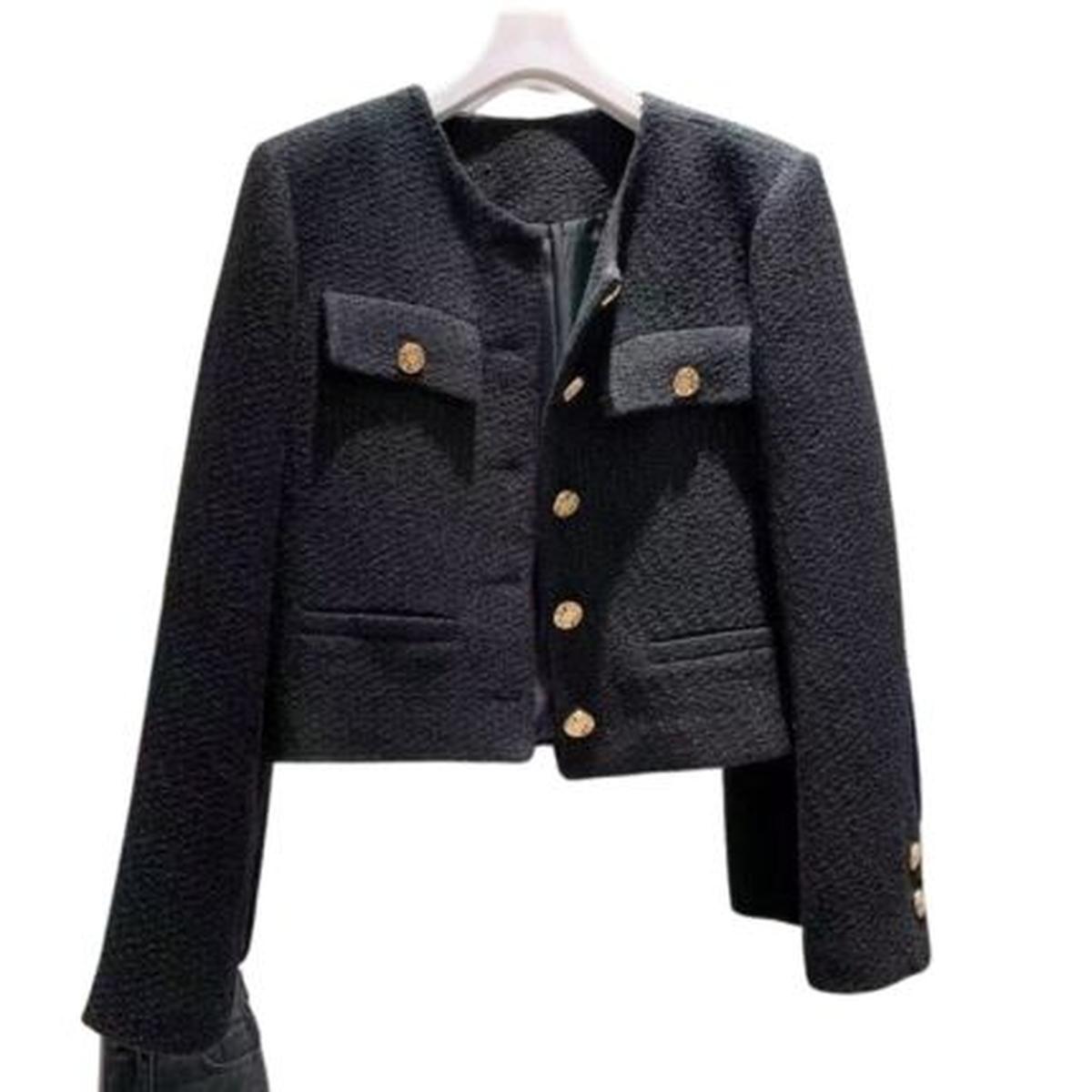 WW | Damen Tweed Jacke mit Rundhalsausschnitt und Knopf Leiste
