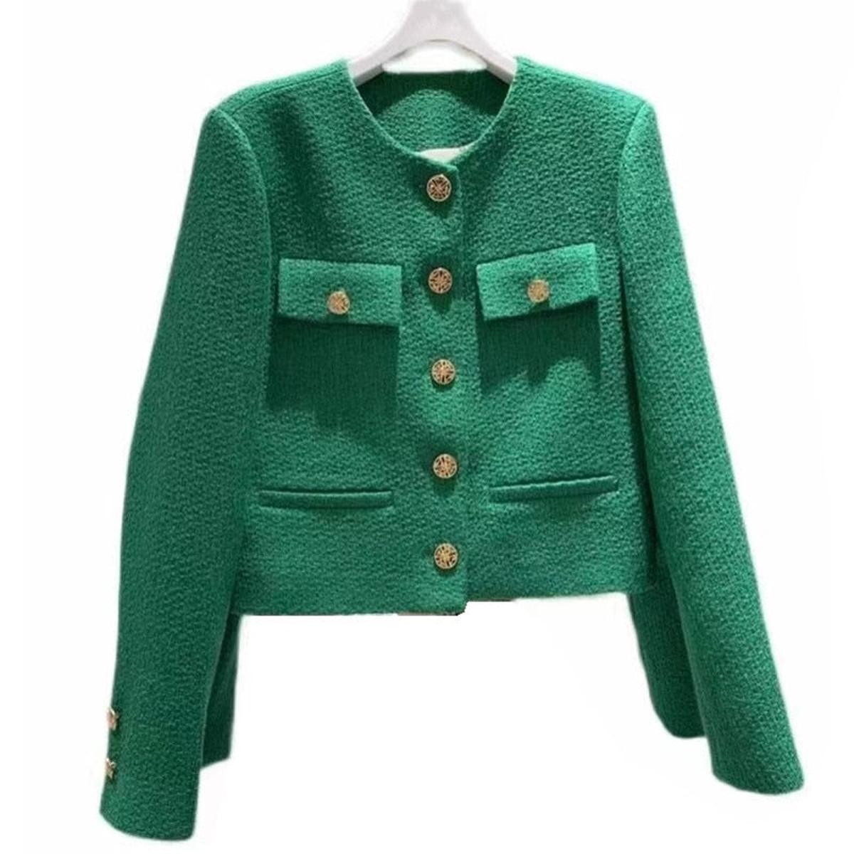 WW | Damen Tweed Jacke mit Rundhalsausschnitt und Knopf Leiste
