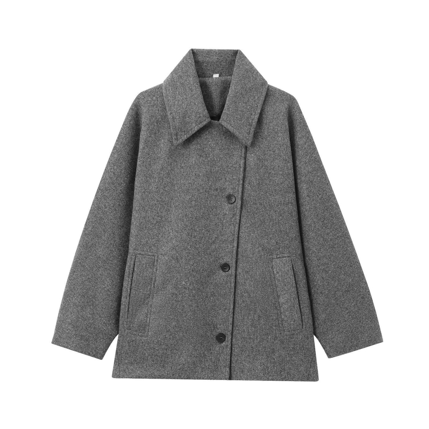 WW | Damen Oversized Wolljacke Breiter Kragen
