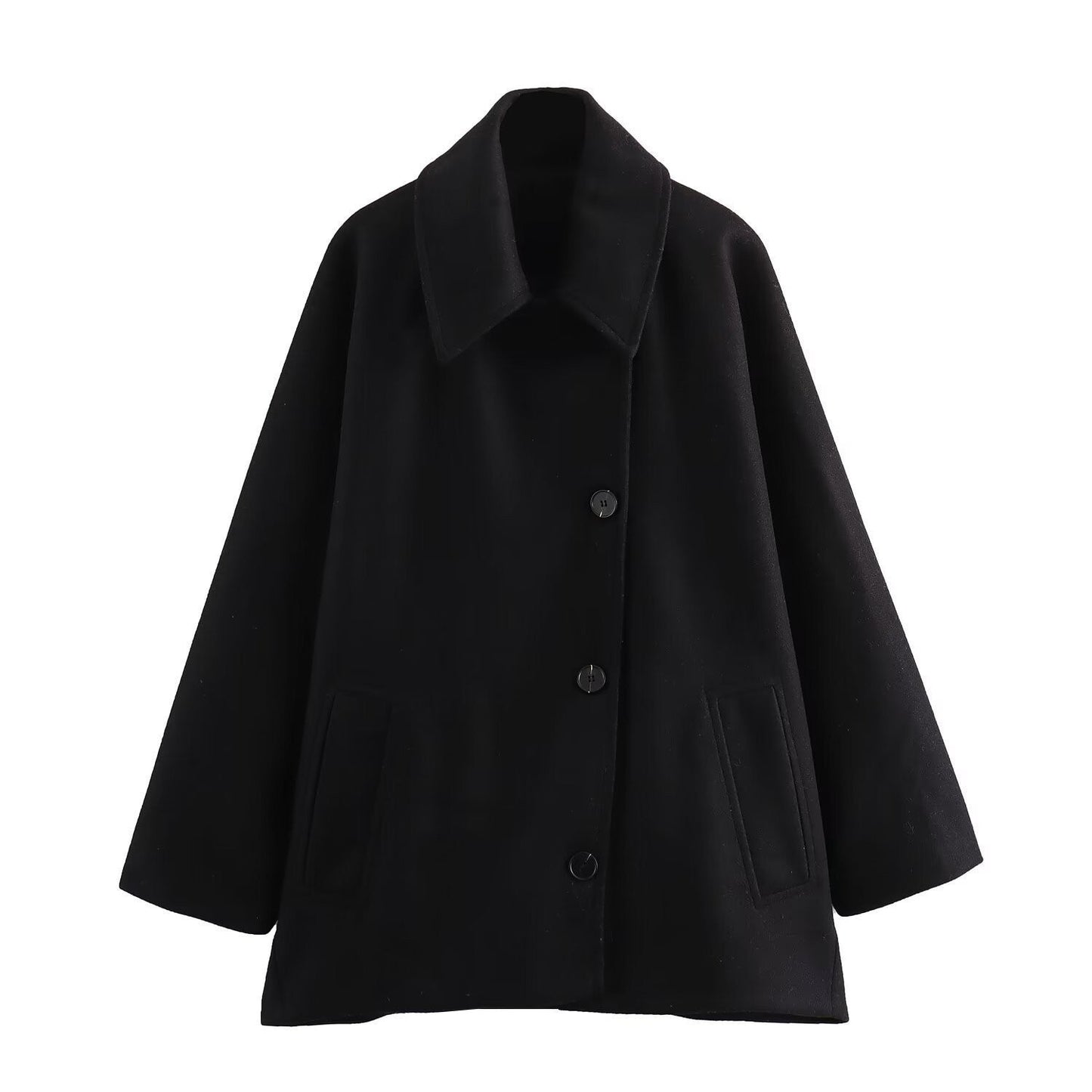 WW | Damen Oversized Wolljacke Breiter Kragen