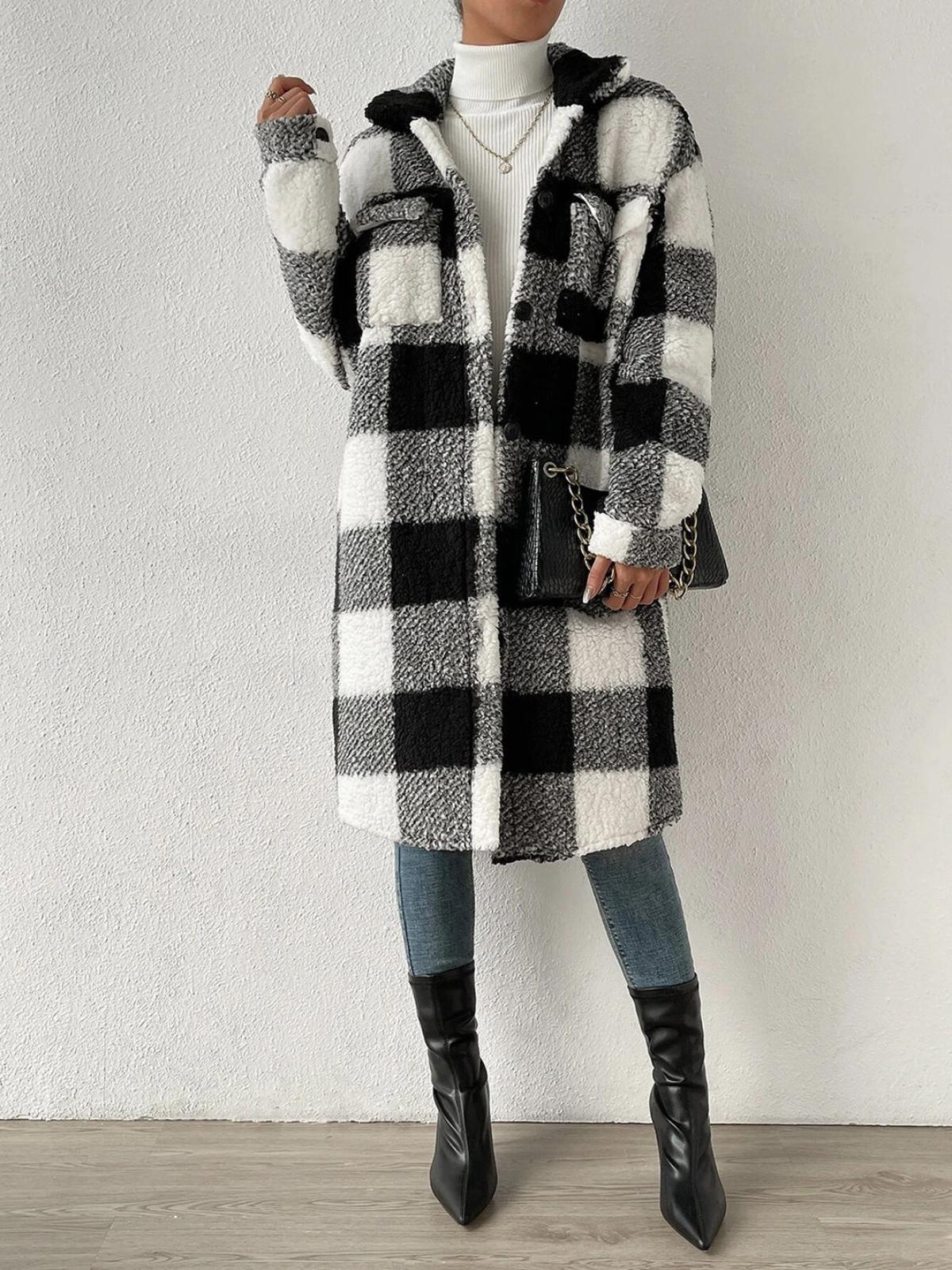 WW | Wollmischung Karojacke mit Plüschkragen