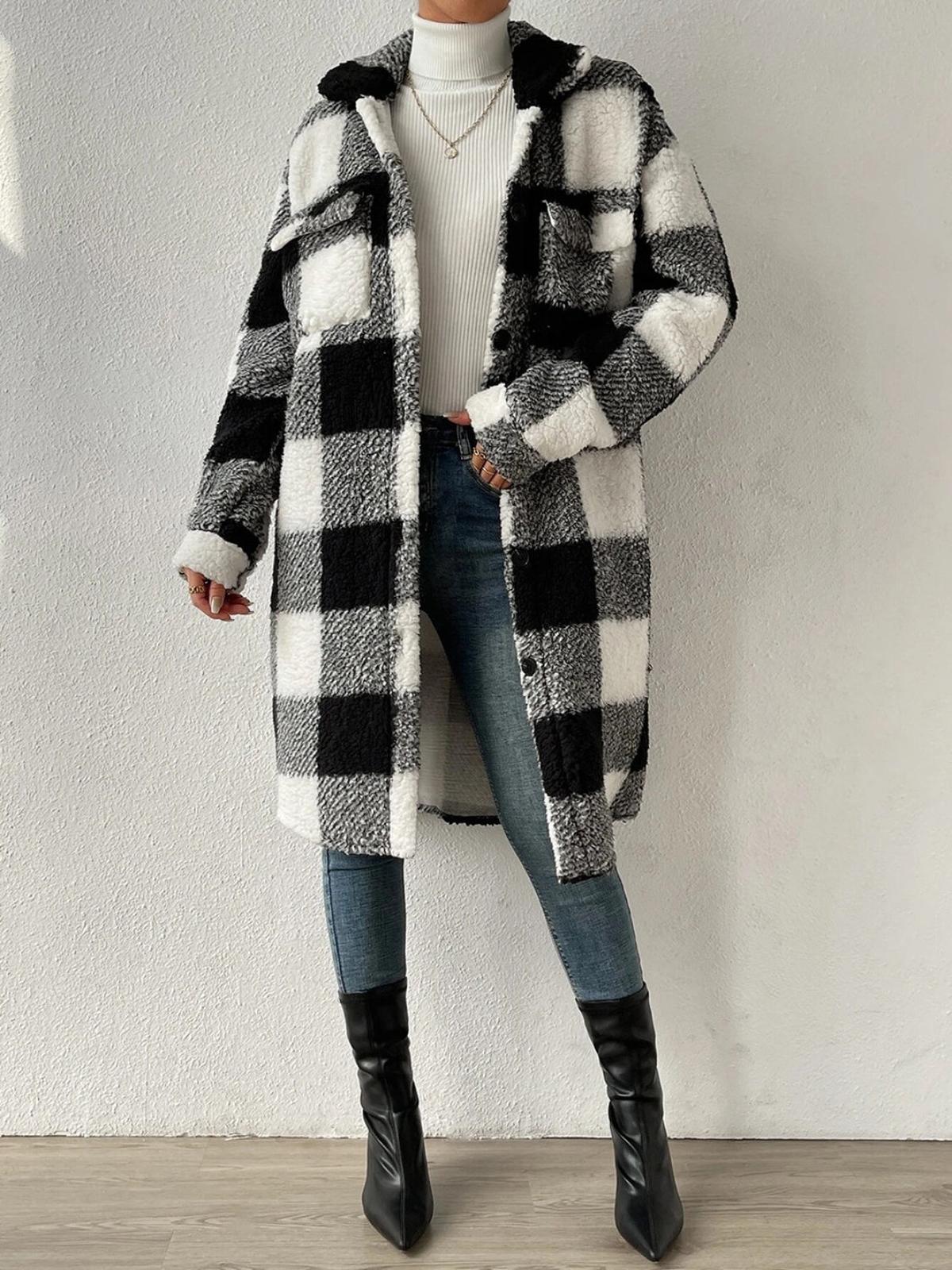 WW | Wollmischung Karojacke mit Plüschkragen