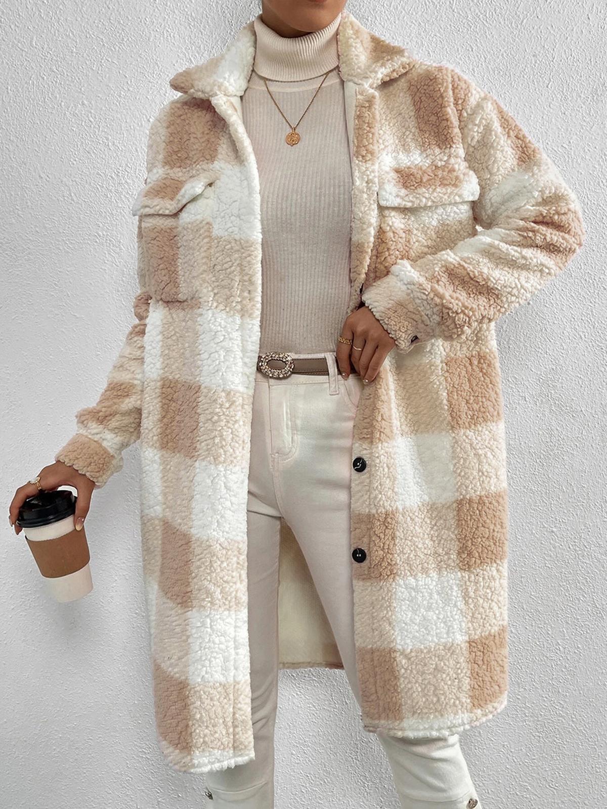 WW | Wollmischung Karojacke mit Plüschkragen