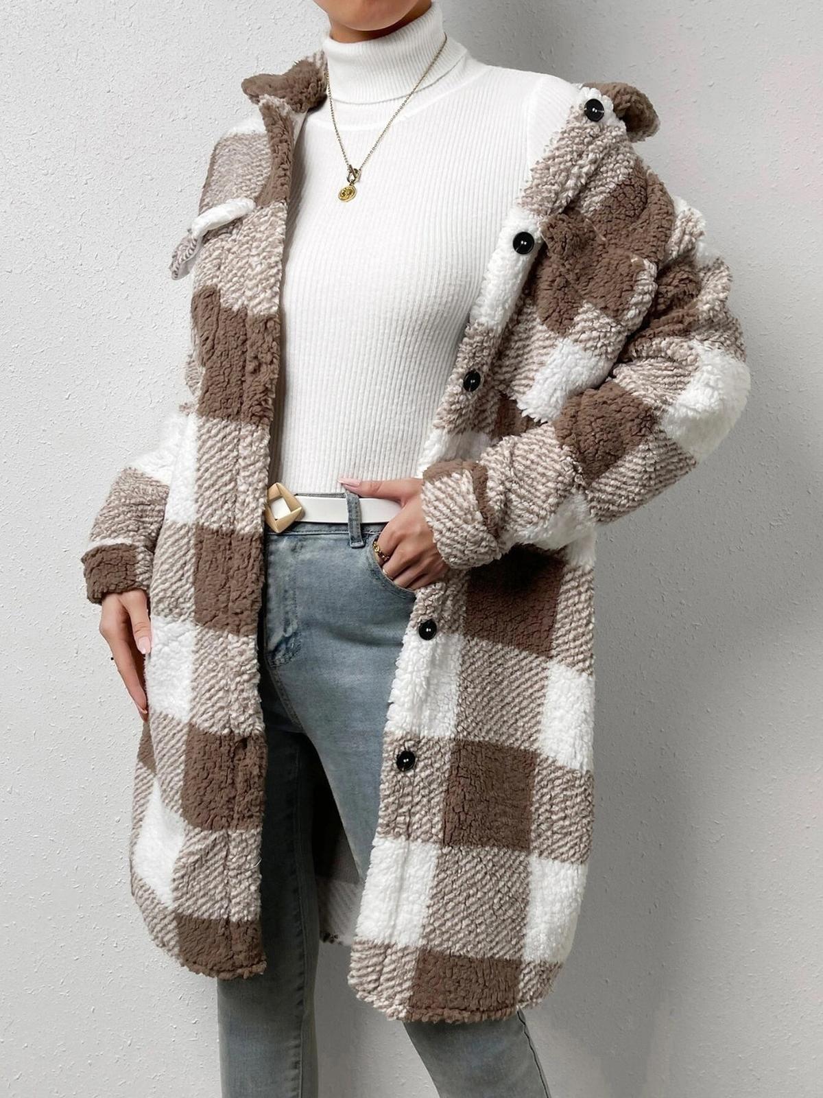 WW | Wollmischung Karojacke mit Plüschkragen