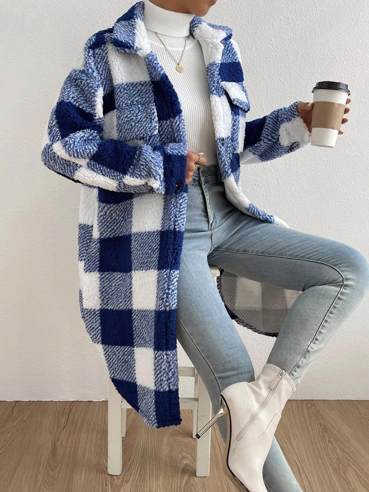 WW | Wollmischung Karojacke mit Plüschkragen