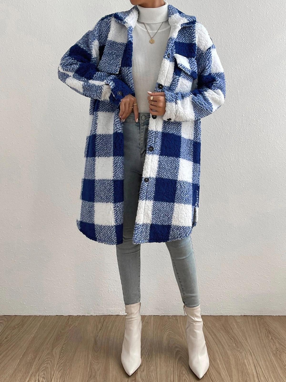 WW | Wollmischung Karojacke mit Plüschkragen