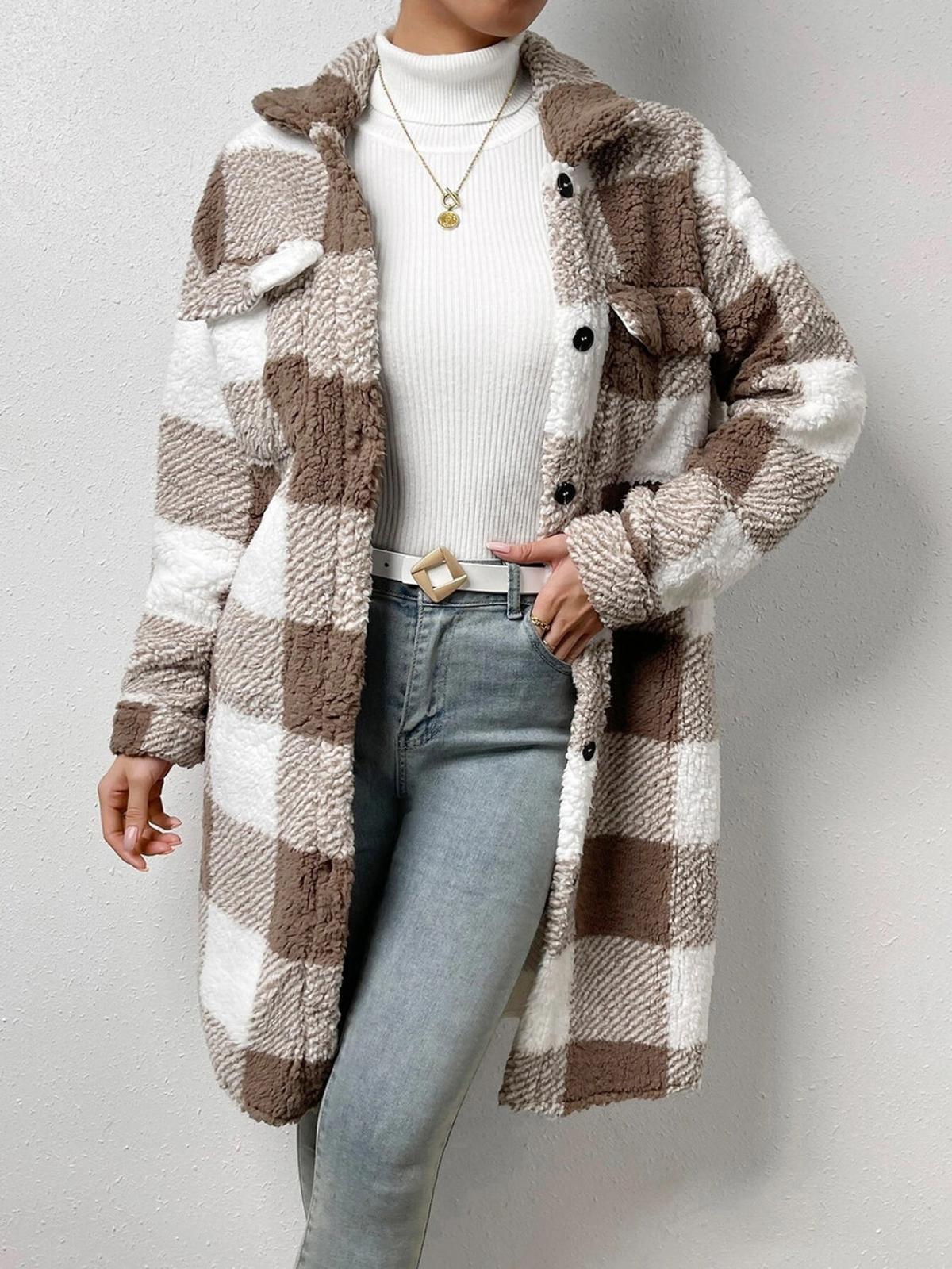 WW | Wollmischung Karojacke mit Plüschkragen