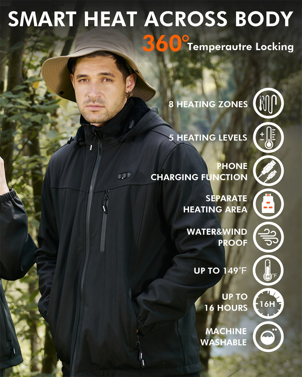 WW | Men's Jacket Tim with Rechargeable Battery - 8 Heating Zones and Comfort