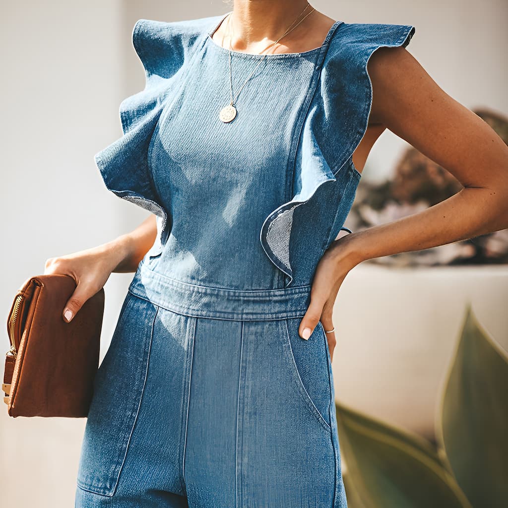 DenimDynasty™ - Open-Back Denim Jumpsuit