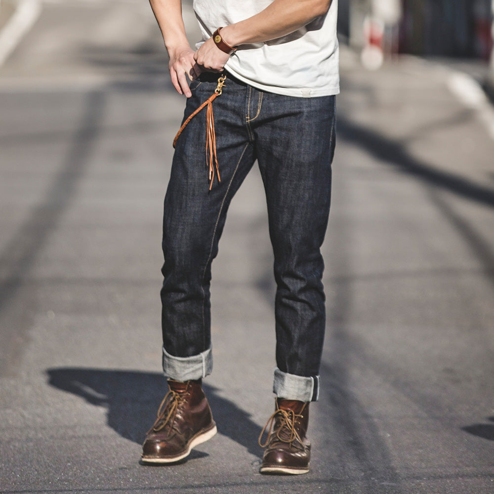 WW | Raw Selvage Denim Jeans With Graffiti And Pony Hair Patch For Men