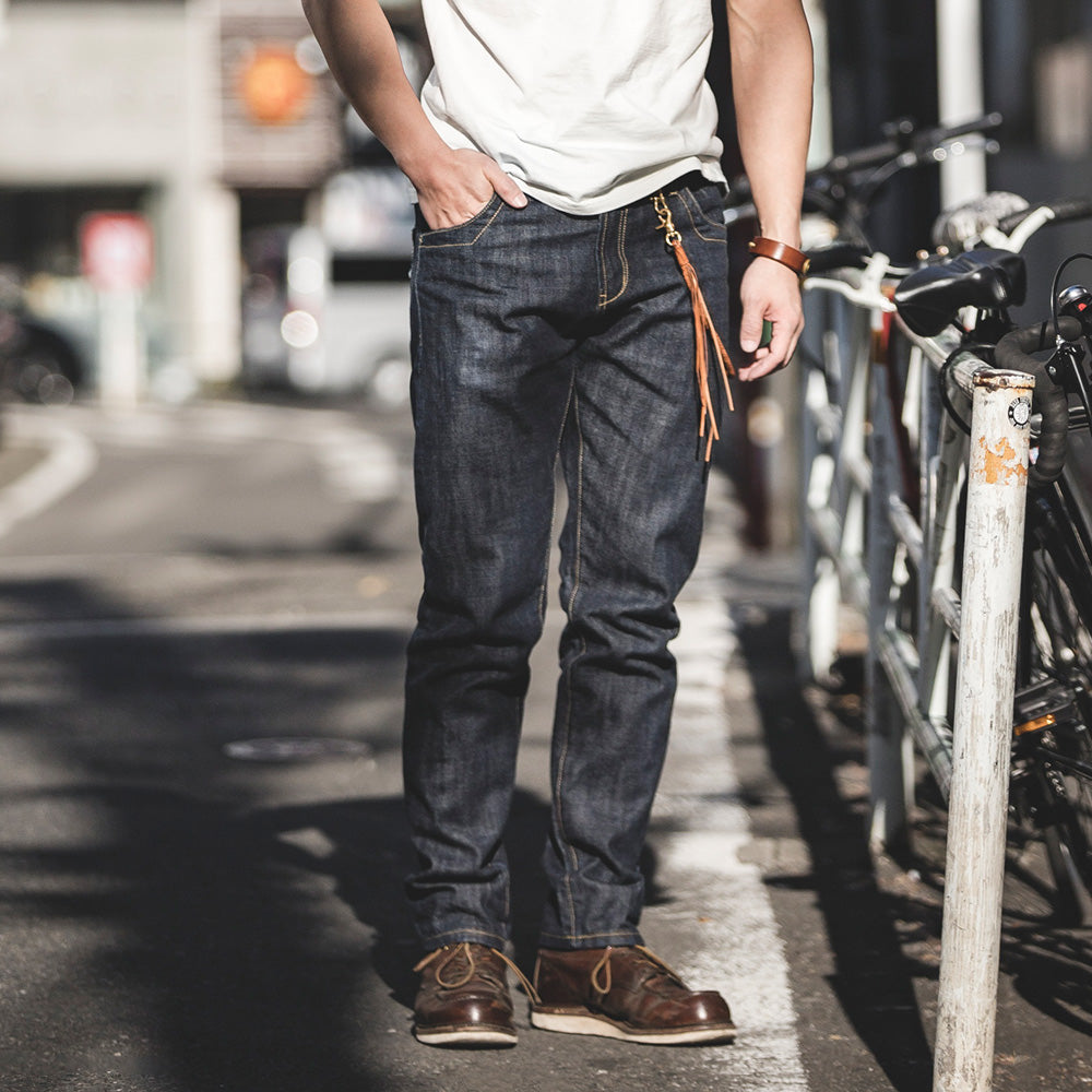 WW | Raw Selvage Denim Jeans With Graffiti And Pony Hair Patch For Men