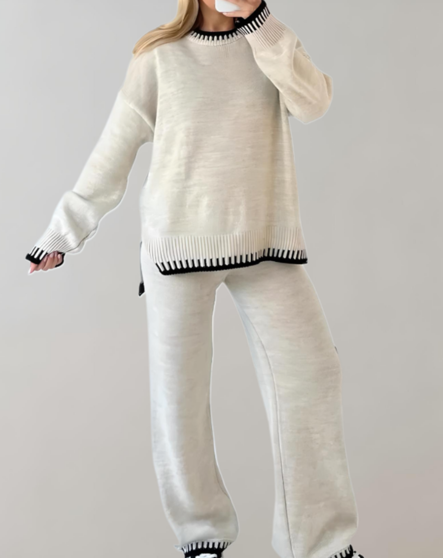 WW | Zweiteiliges Set mit gestricktem Oberteil und weiter Hose