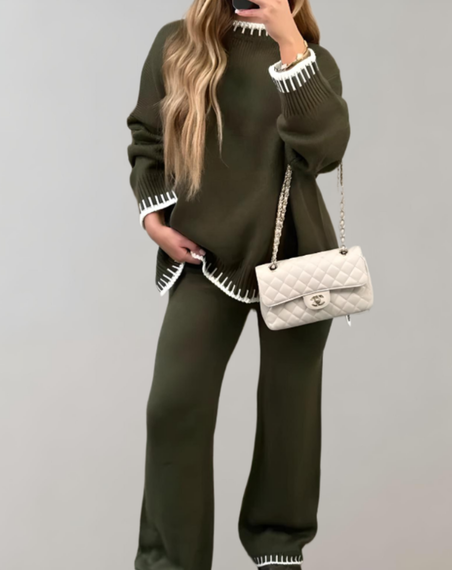 WW | Zweiteiliges Set mit gestricktem Oberteil und weiter Hose