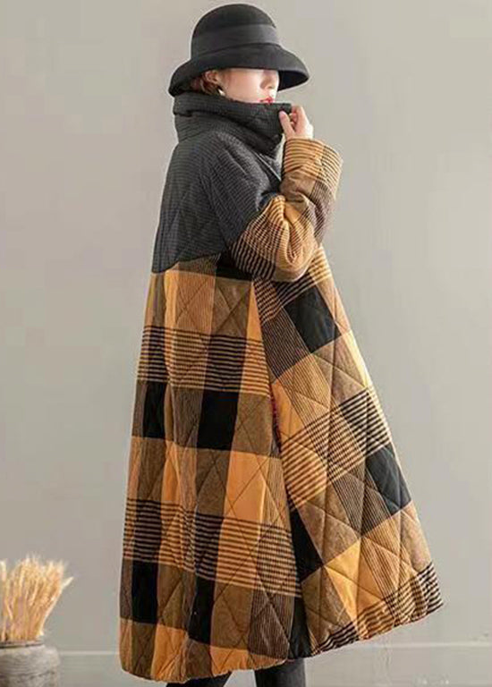 WW | Plaid Patchwork Fine Cotton Padded Coats Button Winter