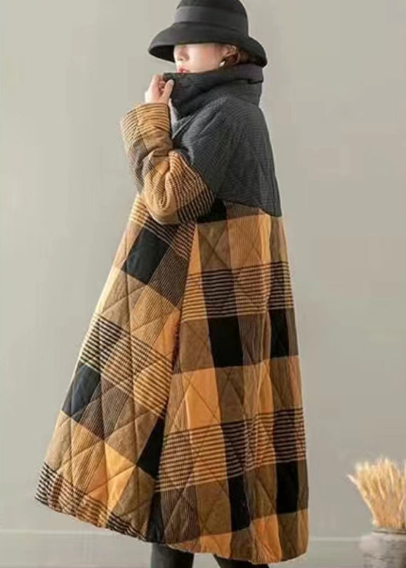WW | Plaid Patchwork Fine Cotton Padded Coats Button Winter